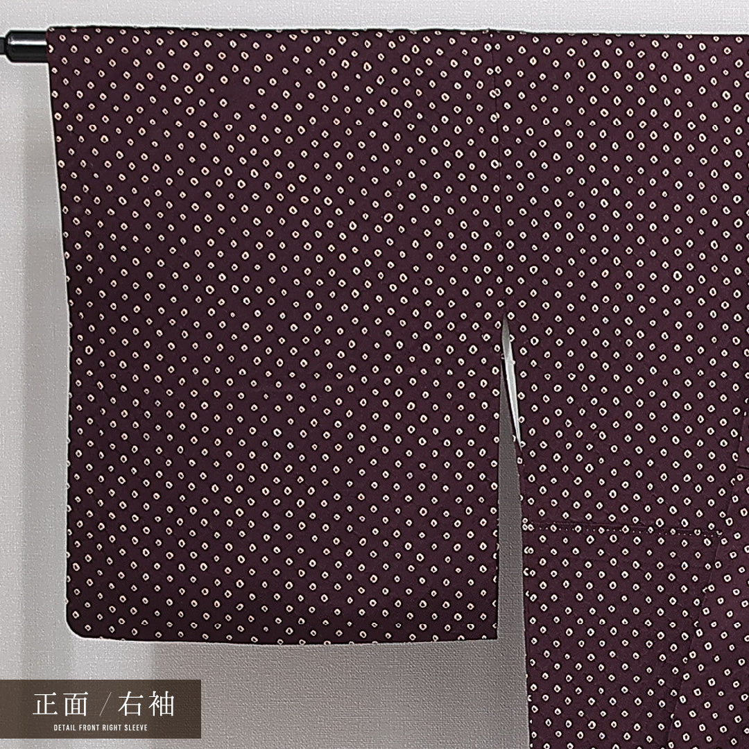 付下げ 袷 身丈152cm 裄丈66cm 正絹 Aランク インフォーマル 広衿 Sサイズ 絞り 青海波 茶系 HP 1218-15011