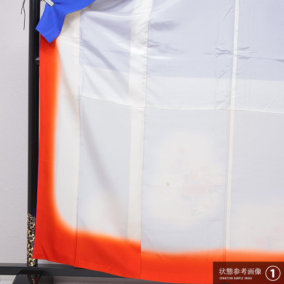 付下げ 袷 身丈162cm 裄丈67cm 正絹 Bランク インフォーマル バチ衿 Lサイズ ぼかし染 牡丹 青系 HP 1218-15895
