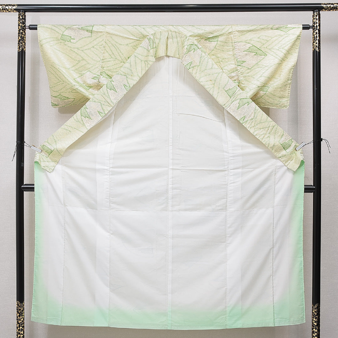 小紋 洗える着物 袷 身丈153cm 裄丈61cm ポリエステル Bランク Sサイズ 広衿 インフォーマル 古典柄 緑系 1215-15805