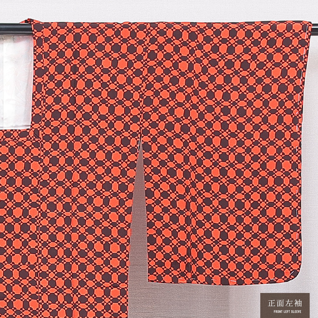 道行コート 袷 身丈83cm 裄丈64cm 正絹 Sランク セミフォーマル Mサイズ ポケットあり 創作柄 赤系 RP 1237-16847