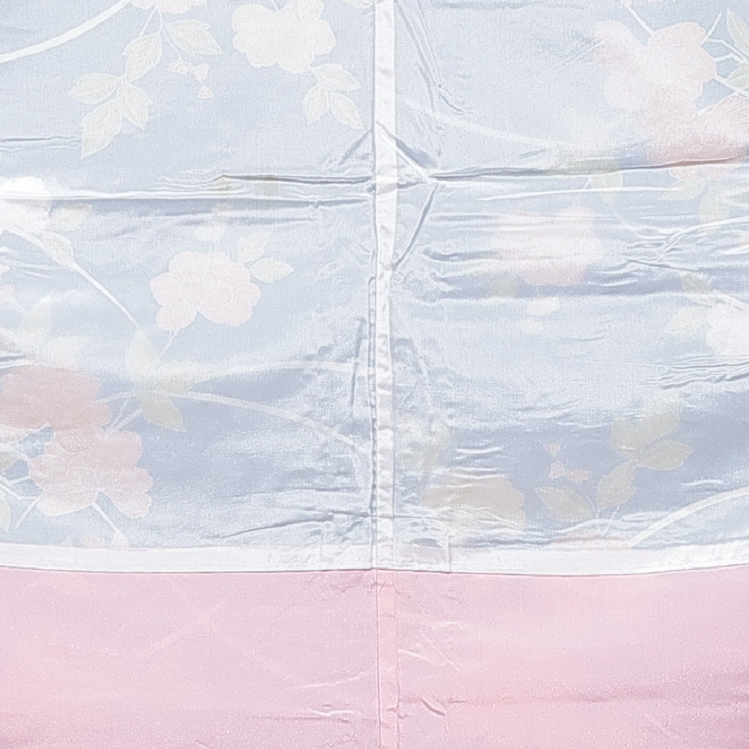 小紋 洗える着物 袷 身丈156cm 裄丈63cm ポリエステル Bランク Mサイズ 広衿 インフォーマル 牡丹 青系 1215-15802