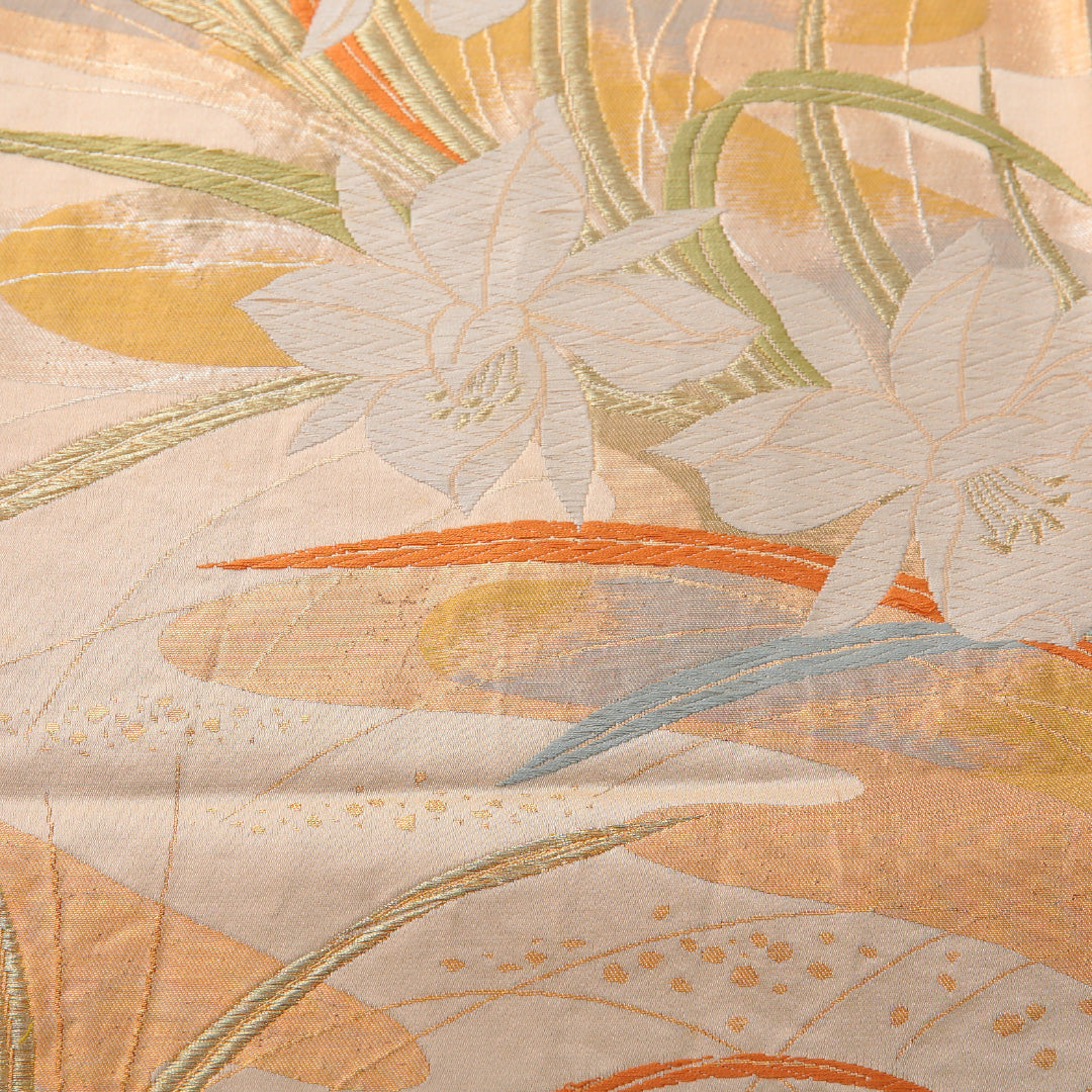 袋帯 帯丈428cm フォーマル 六通 Aランク 正絹 水仙 クリーム系 1223-01978