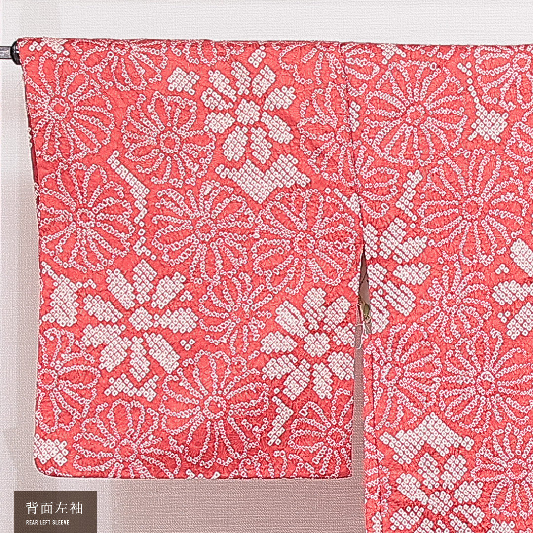 羽織 袷 身丈77cm 裄丈65cm 正絹 Aランク カジュアル Mサイズ 紐あり 菊 赤系 HP 1232-16454
