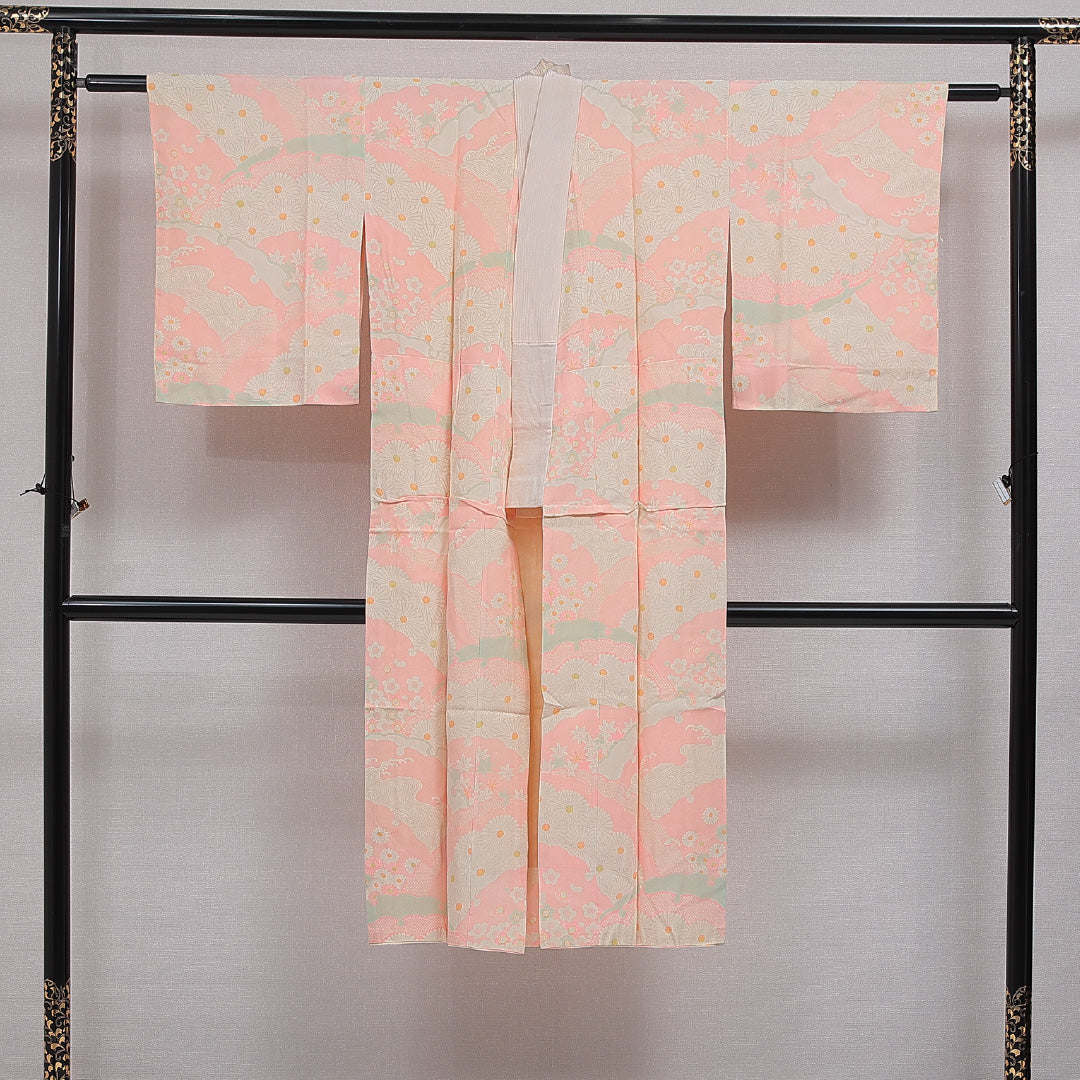 長襦袢 無双袖 身丈128cm 裄丈61cm 正絹 Cランク Lサイズ 雪輪 ピンク系 LP 1239-16636