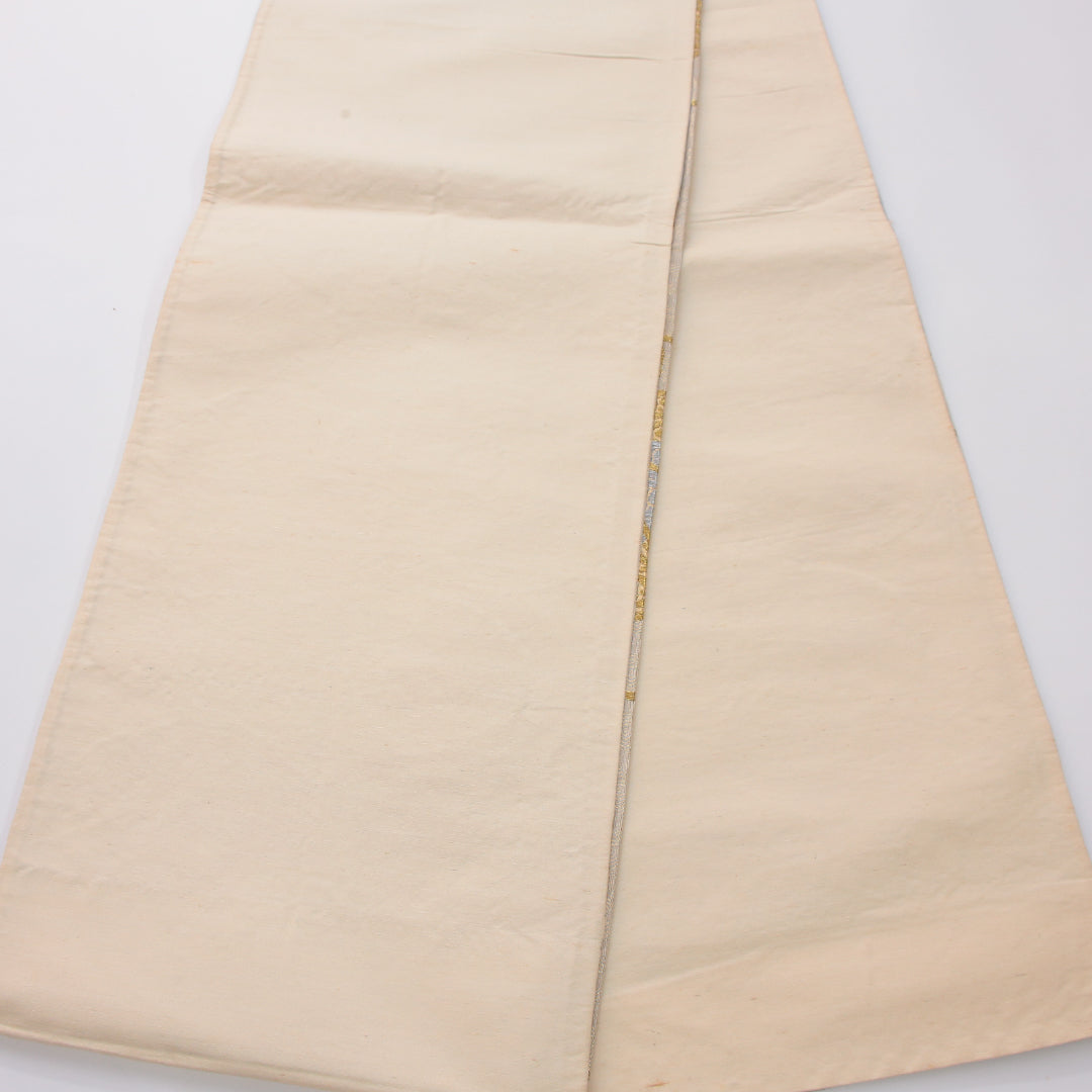 アンティーク 袋帯 帯丈416cm 六通 未仕立て 帯芯なし Aランク 正絹 鼓 金系 クリーム系 1223-02322