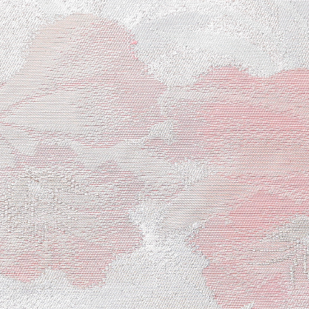 九寸名古屋帯 帯丈355cm インフォーマル 名古屋仕立て ポイント柄 Aランク 正絹 花柄 ピンク系 銀系 1224-03911