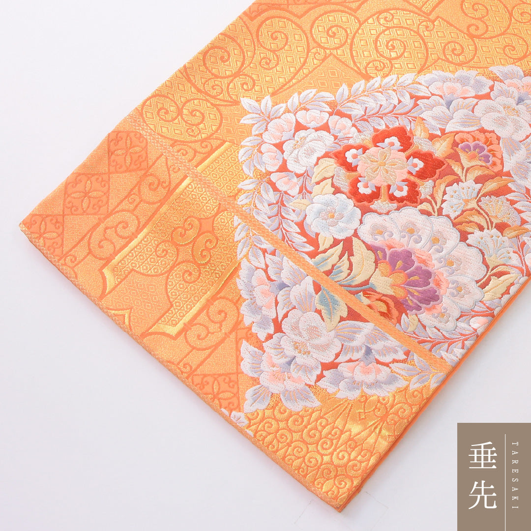 袋帯 帯丈428cm 西方煌秀華文 フォーマル 六通 Sランク 正絹 宝相華 ピンク系 金系 1223-02243