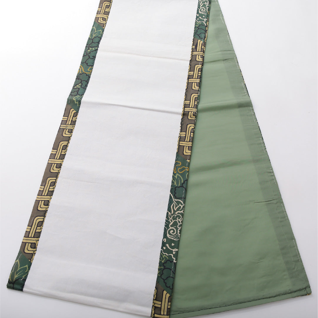 アンティーク 九寸名古屋帯 帯丈356cm セミフォーマル 開き仕立て 全通 Bランク 正絹 染め帯 唐獅子 牡丹 緑系 1224-03686