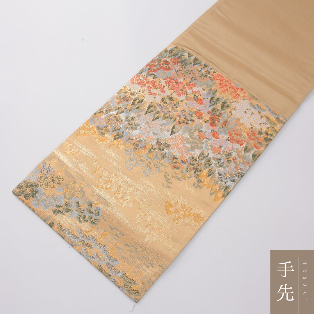 袋帯 帯丈436cm 翠祥錦 フォーマル 六通 Sランク 正絹 桜 松 証紙 金系 1223-02325