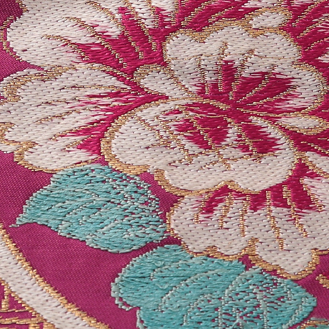 アンティーク 九寸名古屋帯 帯丈336cm 名古屋仕立て ポイント柄 Dランク 正絹 鏡裏文 紫系 赤系 1224-03809