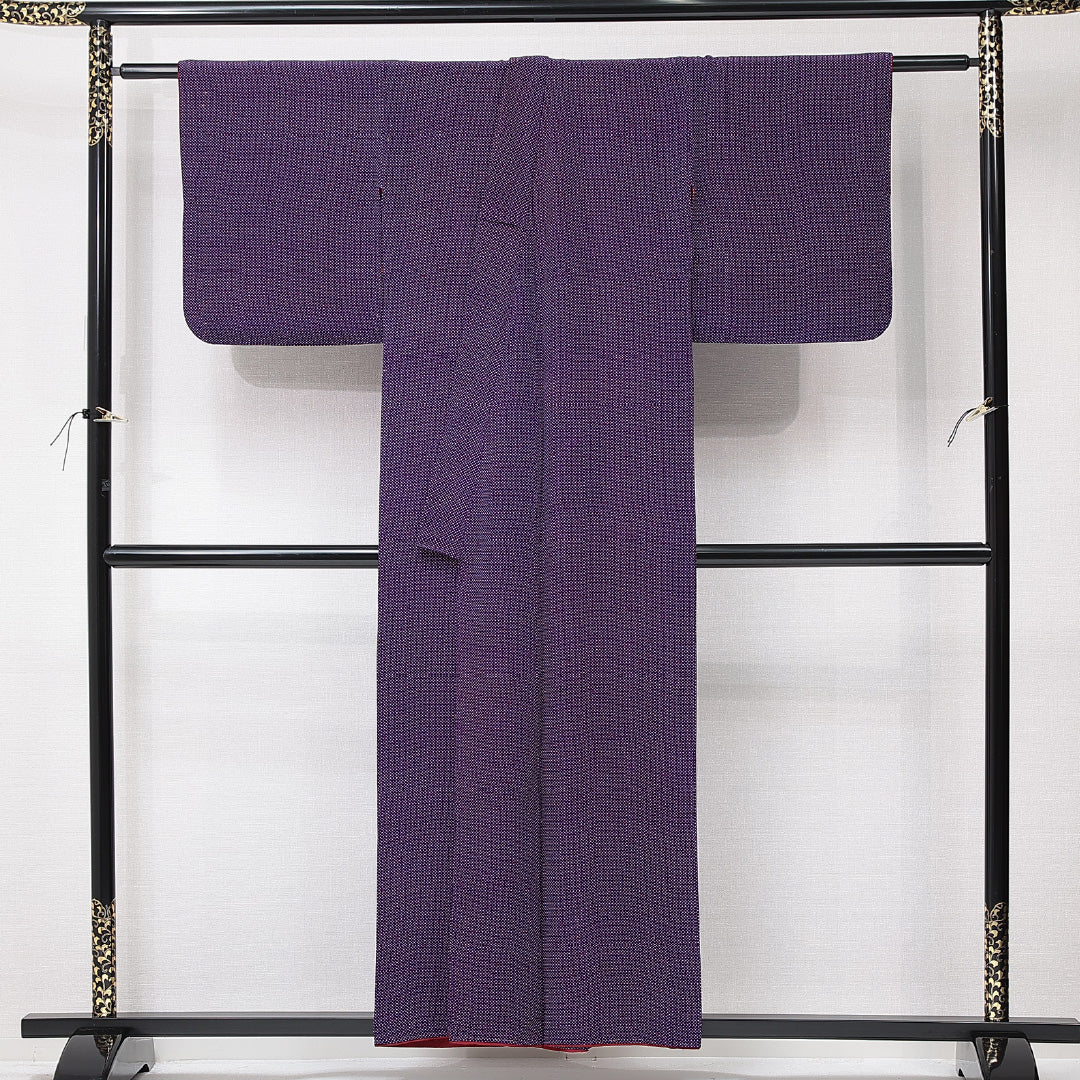 アンティーク 小紋 袷 身丈154cm 裄丈63cm 正絹 Bランク バチ衿 Sサイズ ドット 紺系 RP 1221-15213