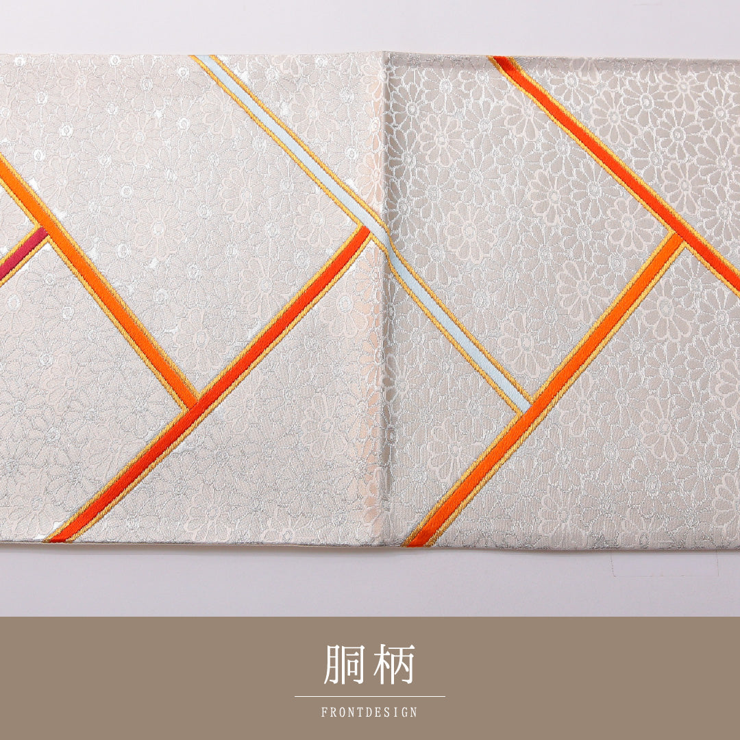 袋帯 帯丈450cm フォーマル 六通 Sランク 正絹 菊 銀系 1223-01980