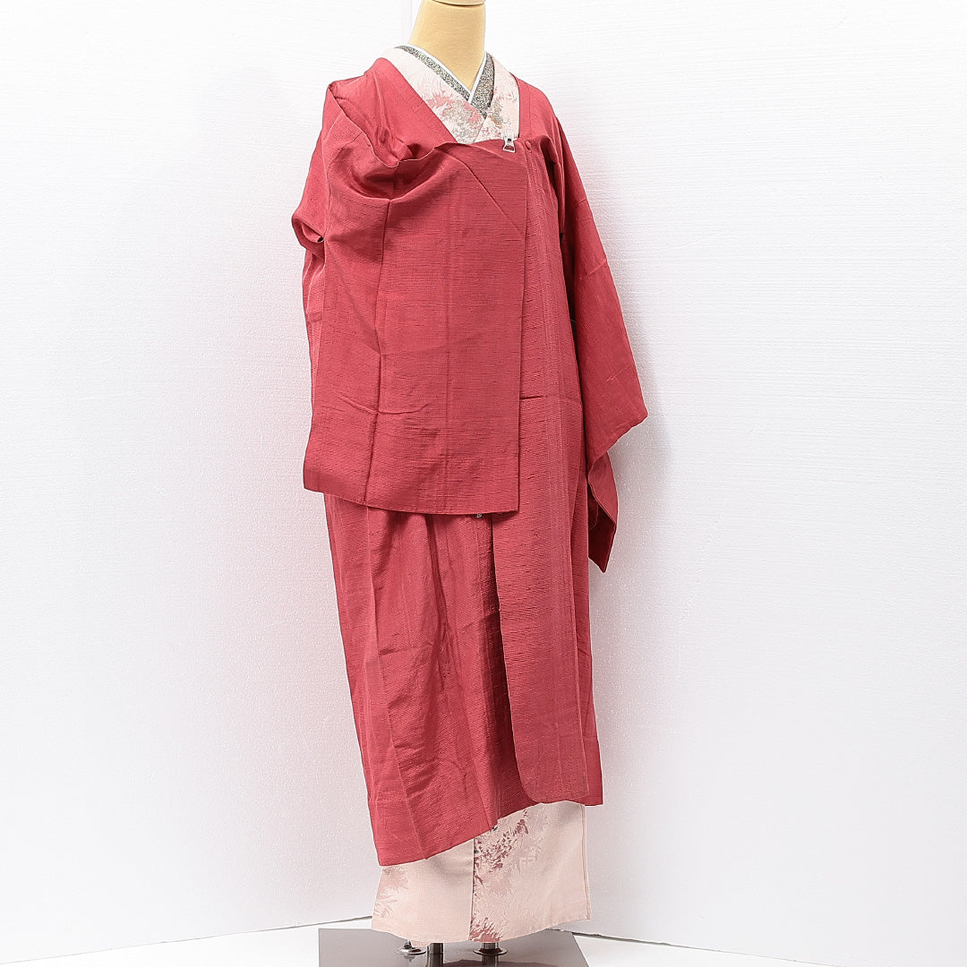 道行コート 袷 身丈122cm 裄丈65cm 正絹 Cランク セミフォーマル Mサイズ ポケットあり 無地 ピンク系 HP 1237-15297