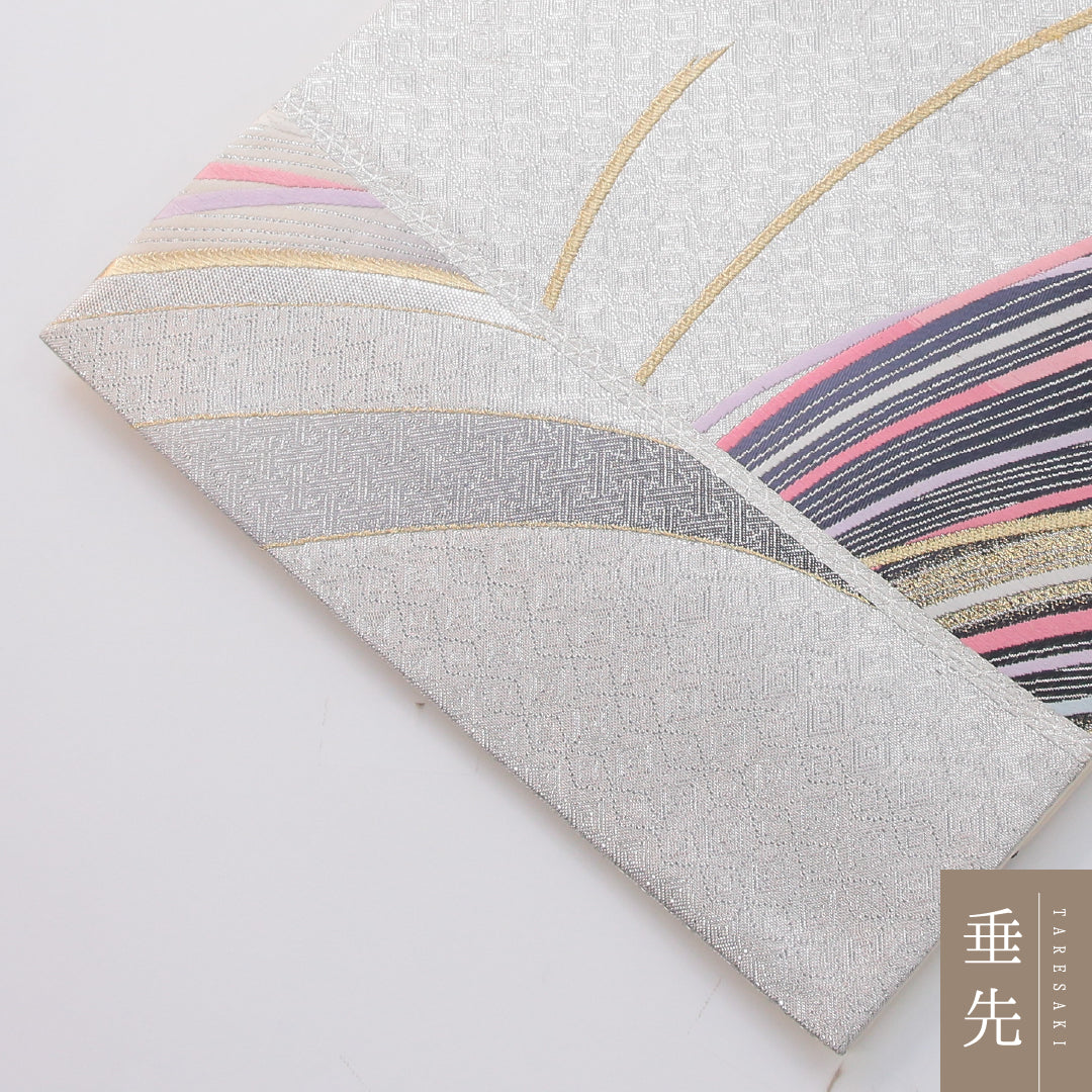 振袖用 袋帯 帯丈436cm 正絹 六通 帯芯なし 孔雀 金系 1243-02314