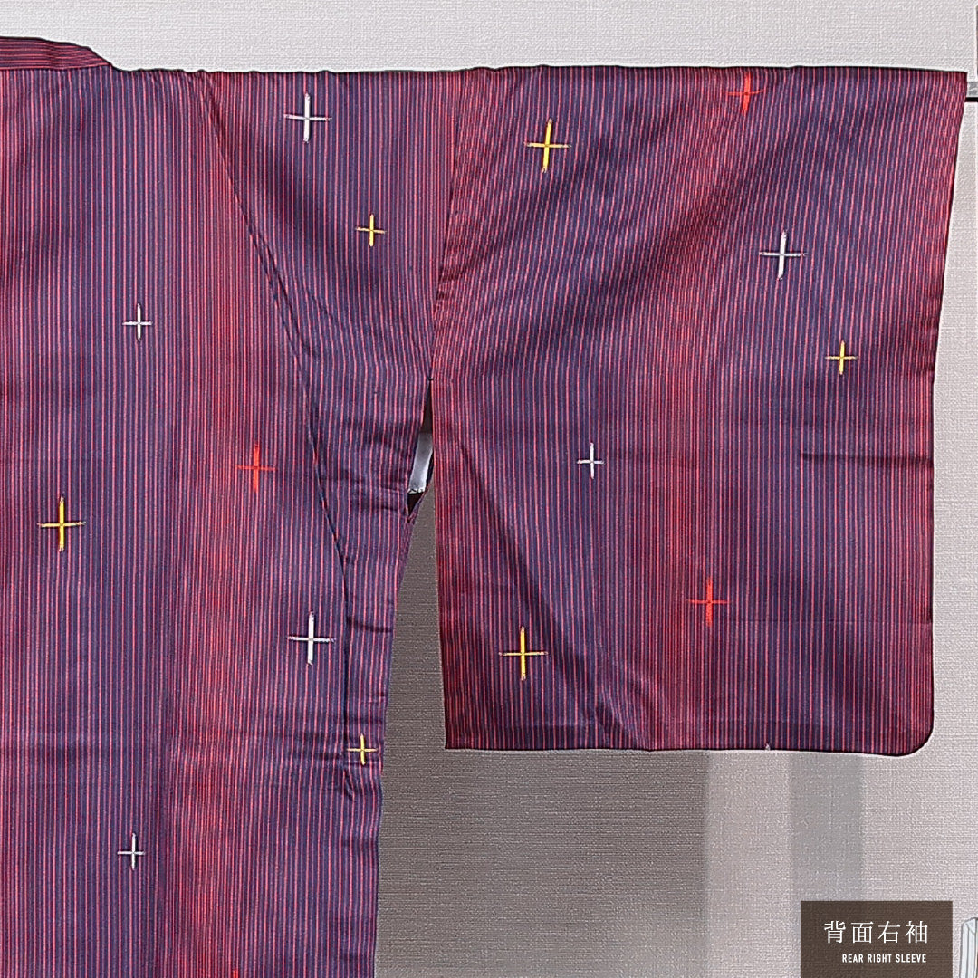 道行コート 単衣 身丈130cm 裄丈67cm 正絹 Sランク セミフォーマル Mサイズ 縞 紫系 RP 1237-16800
