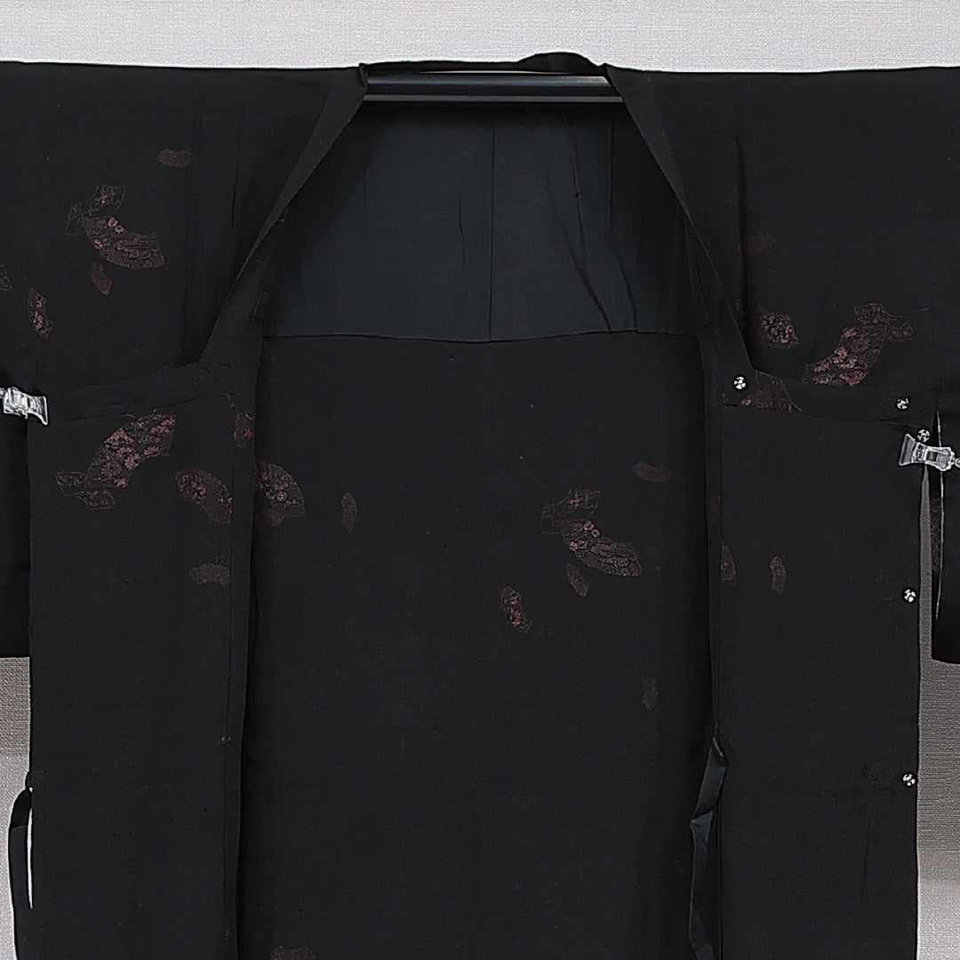 アンティーク 道行コート 袷 身丈81cm 裄丈62cm 正絹 Aランク Sサイズ 扇 黒系 1263-15461
