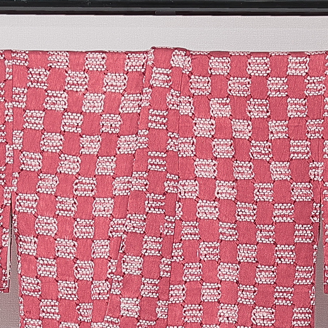 道中着 袷 身丈72cm 裄丈62cm 正絹 Aランク Sサイズ カジュアル 創作柄 ピンク系 1264-15122