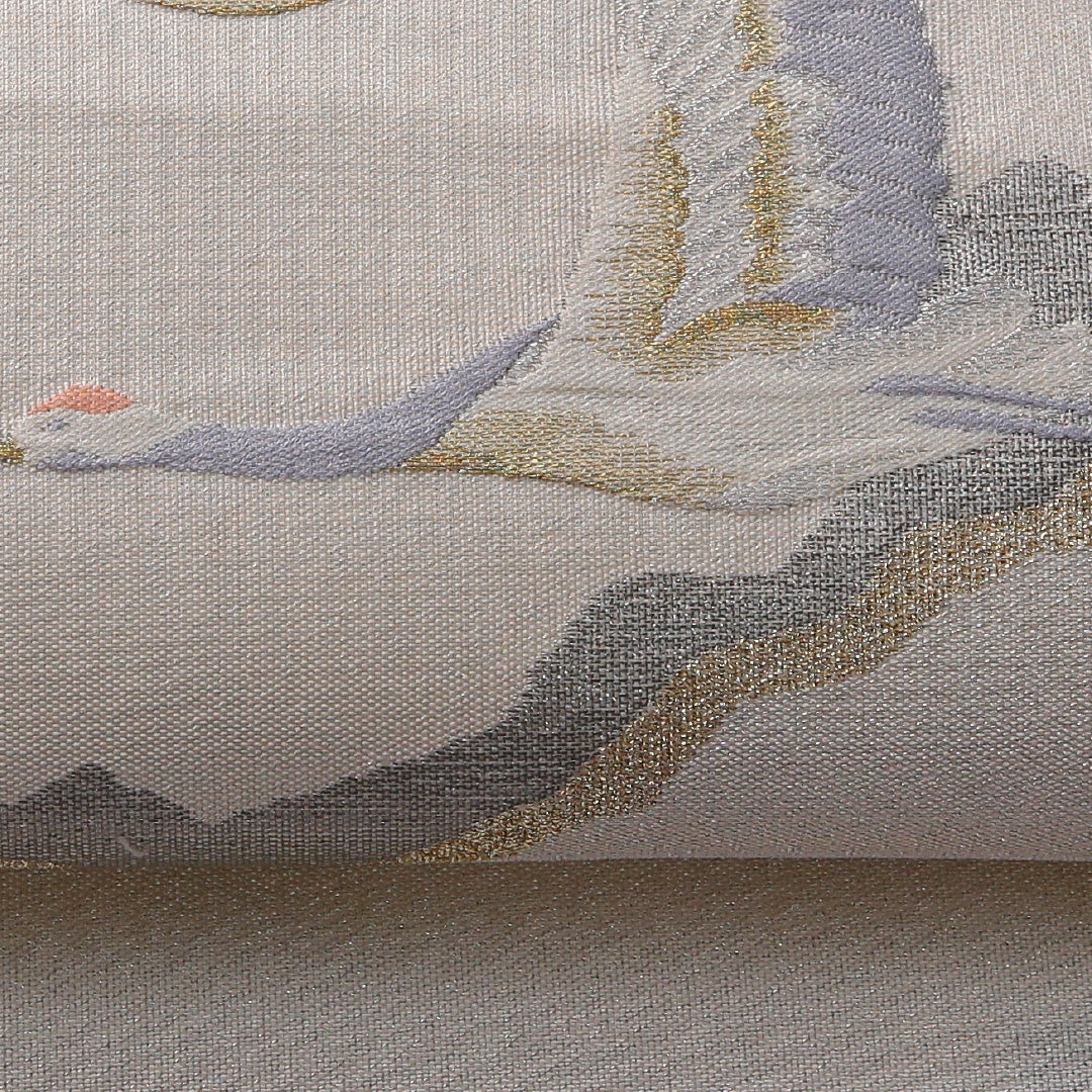 袋帯 帯丈428cm フォーマル ポイント柄 Aランク 正絹 鶴 雲 銀系 1223-01976