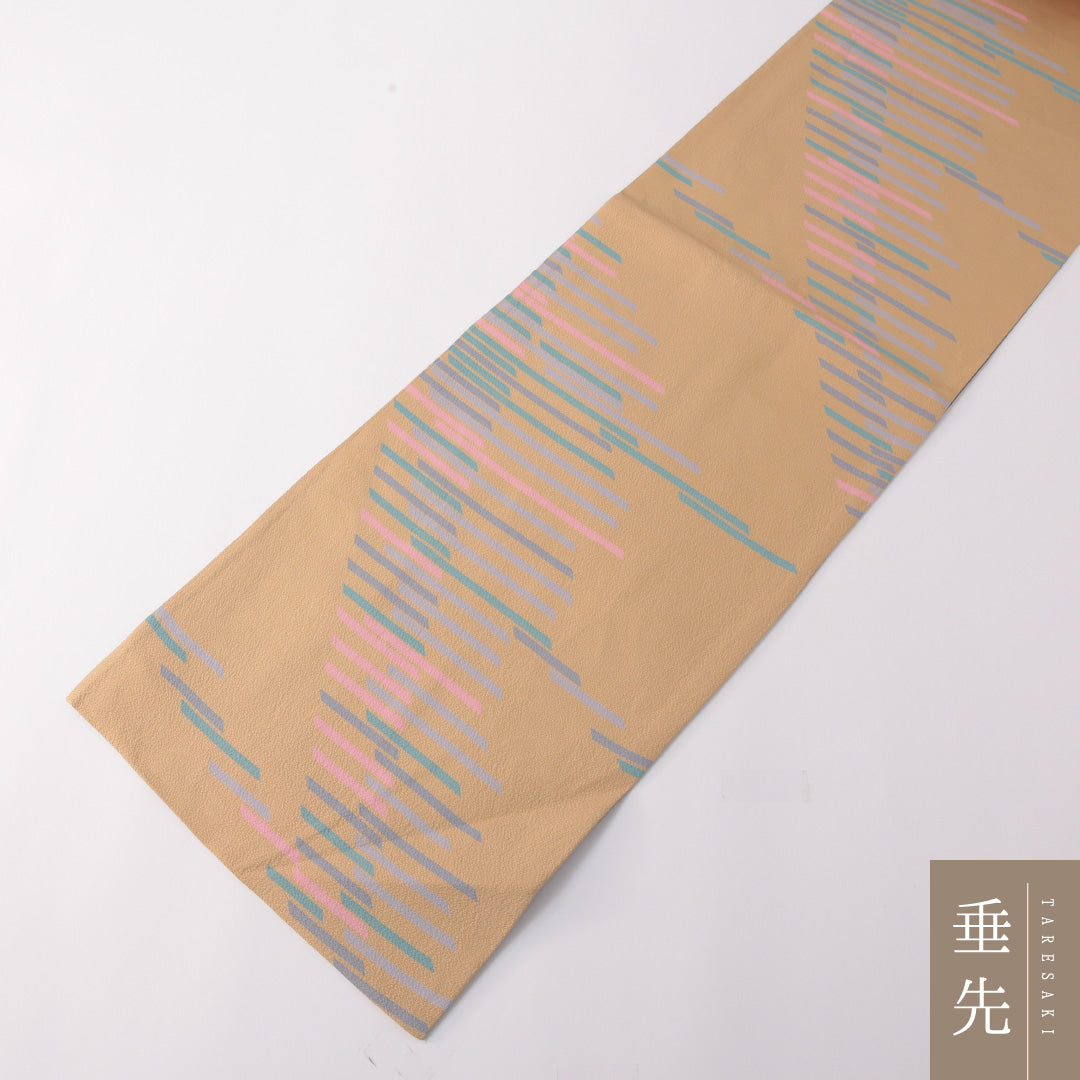 袋帯 帯丈440cm 正絹 全通 カジュアル 創作柄 ベージュ系 黄系 1243-01780