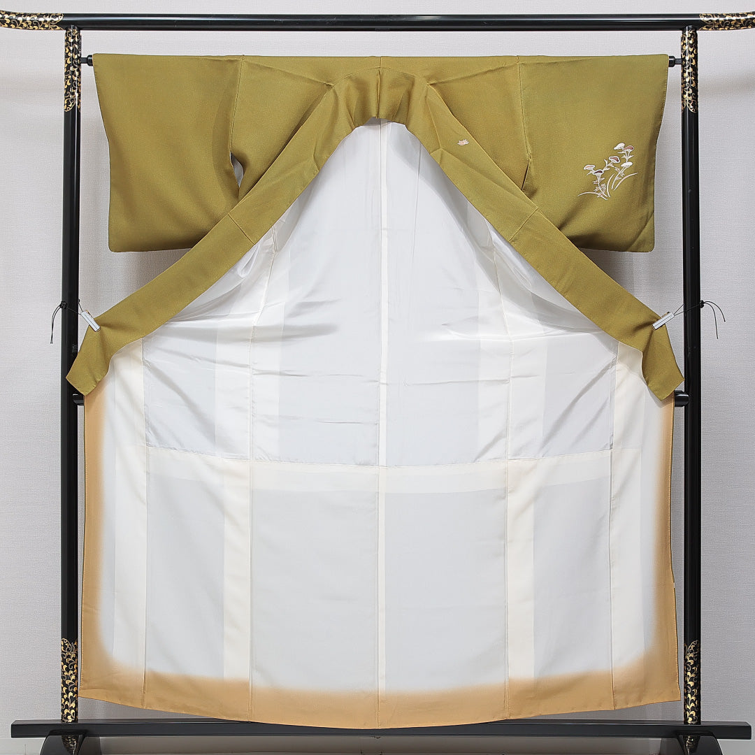 訪問着 袷 身丈158cm 裄丈64cm 正絹 Aランク セミフォーマル 広衿 Mサイズ 朝顔 緑系 RP 1217-15341