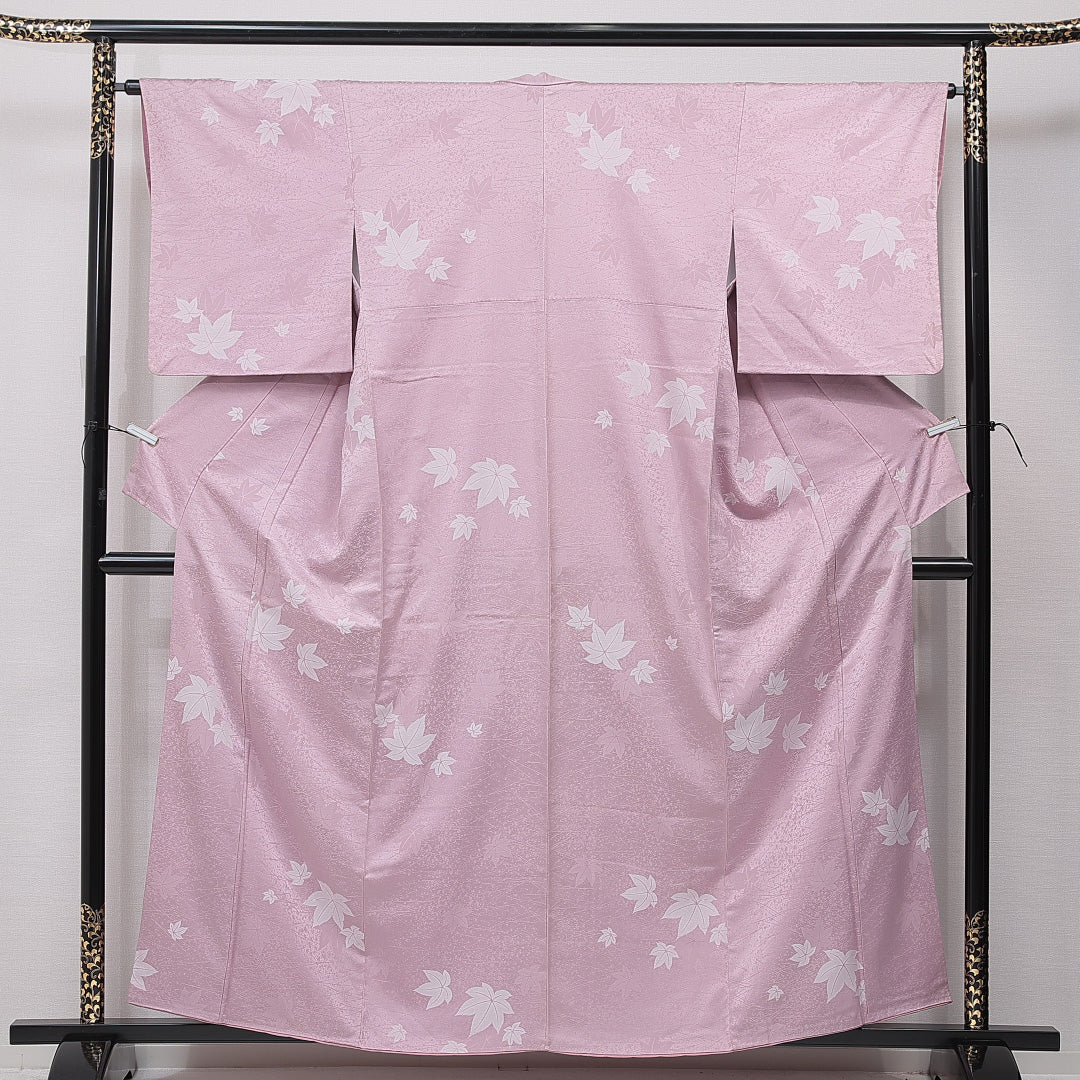 小紋 袷 身丈158cm 裄丈64cm 正絹 Cランク インフォーマル 広衿 Mサイズ 紅葉 紫系 HP 1221-15437
