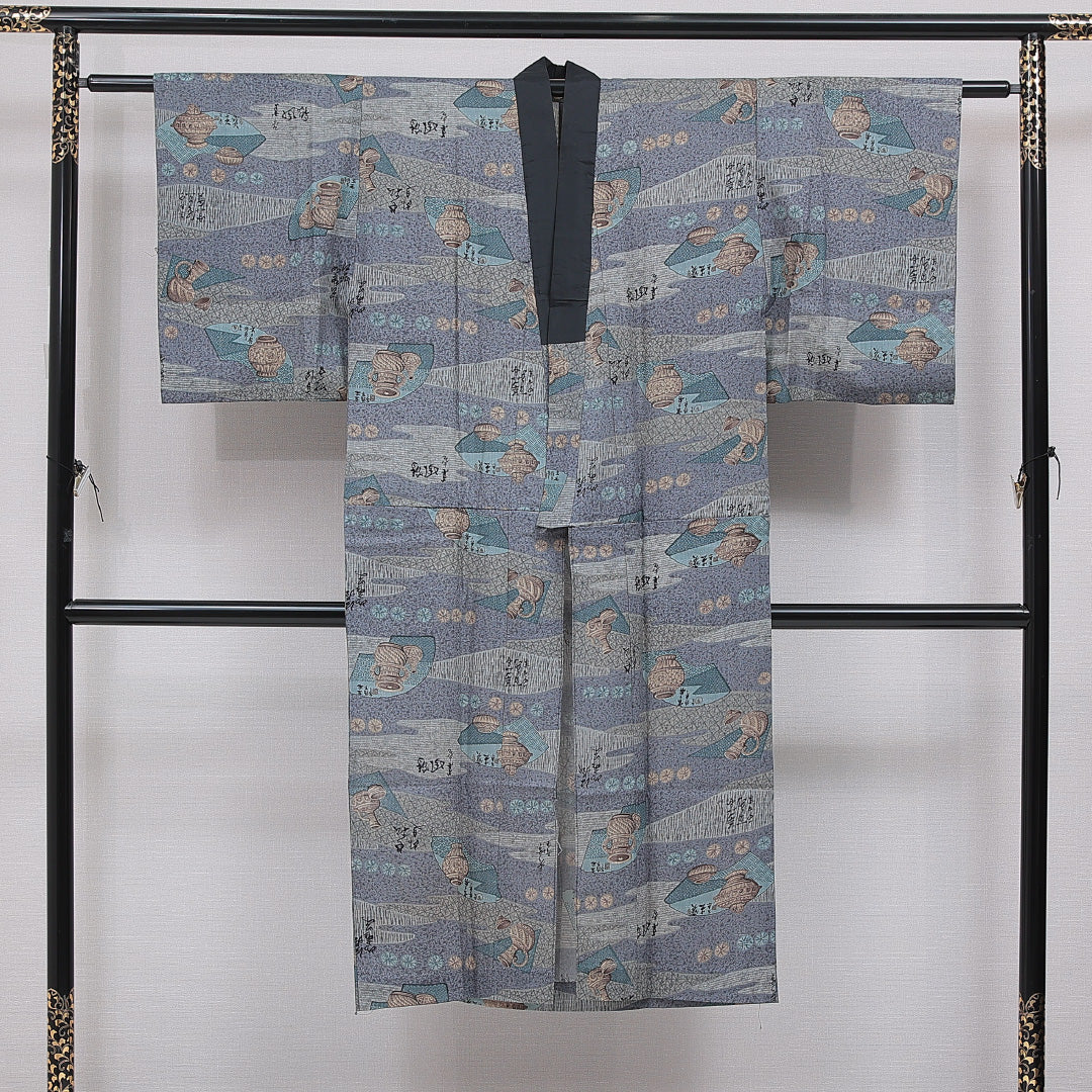 長襦袢 男性用 無双袖 身丈136cm 裄丈60cm 正絹 Bランク Mサイズ 徳利 グレー系 RP 1241-16723