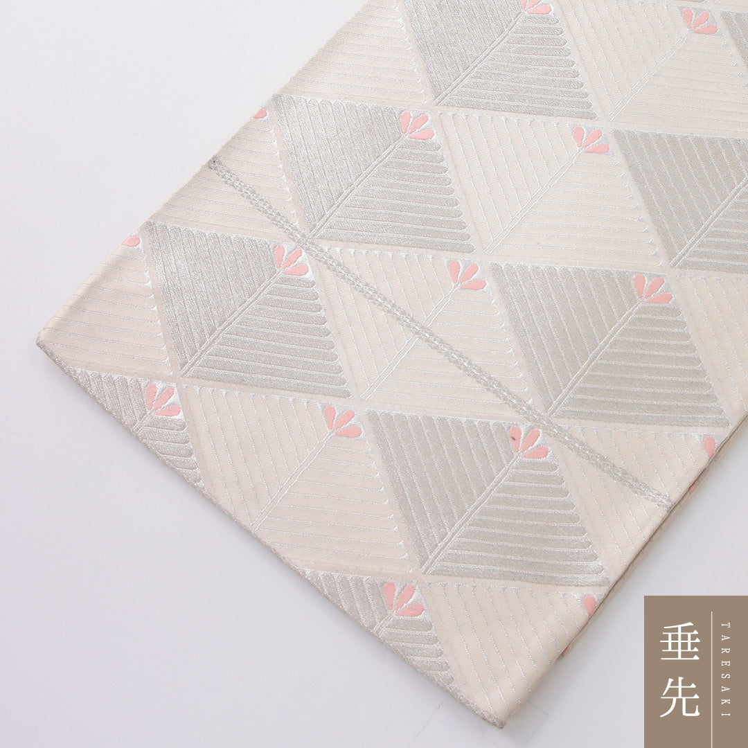 袋帯 帯丈420cm セミフォーマル 六通 帯芯なし Cランク 正絹 菱 クリーム系 1223-02247