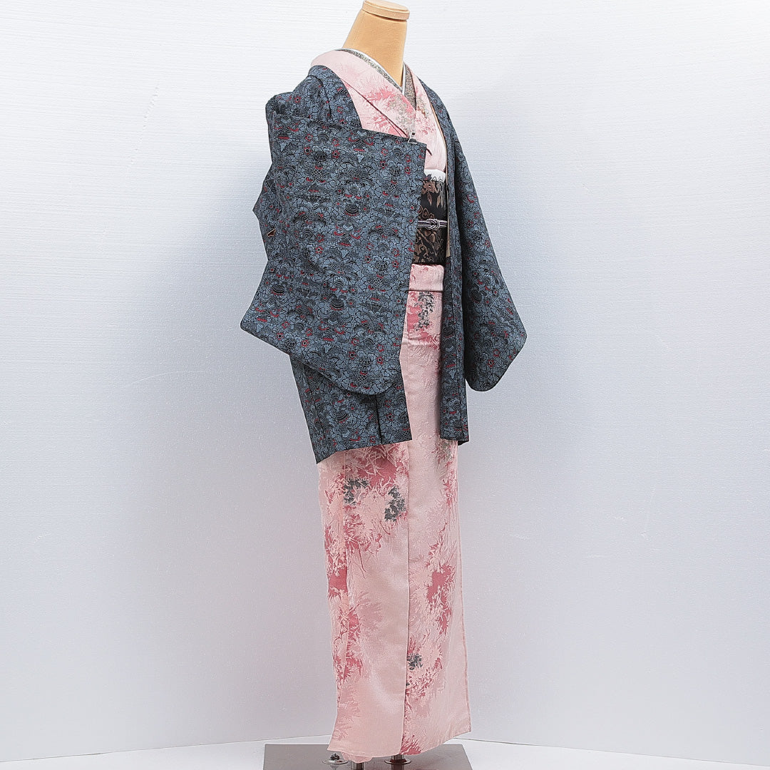羽織 袷 身丈78cm 裄丈61cm 正絹 Aランク カジュアル Sサイズ 創作柄 水色系 RP 1232-16136