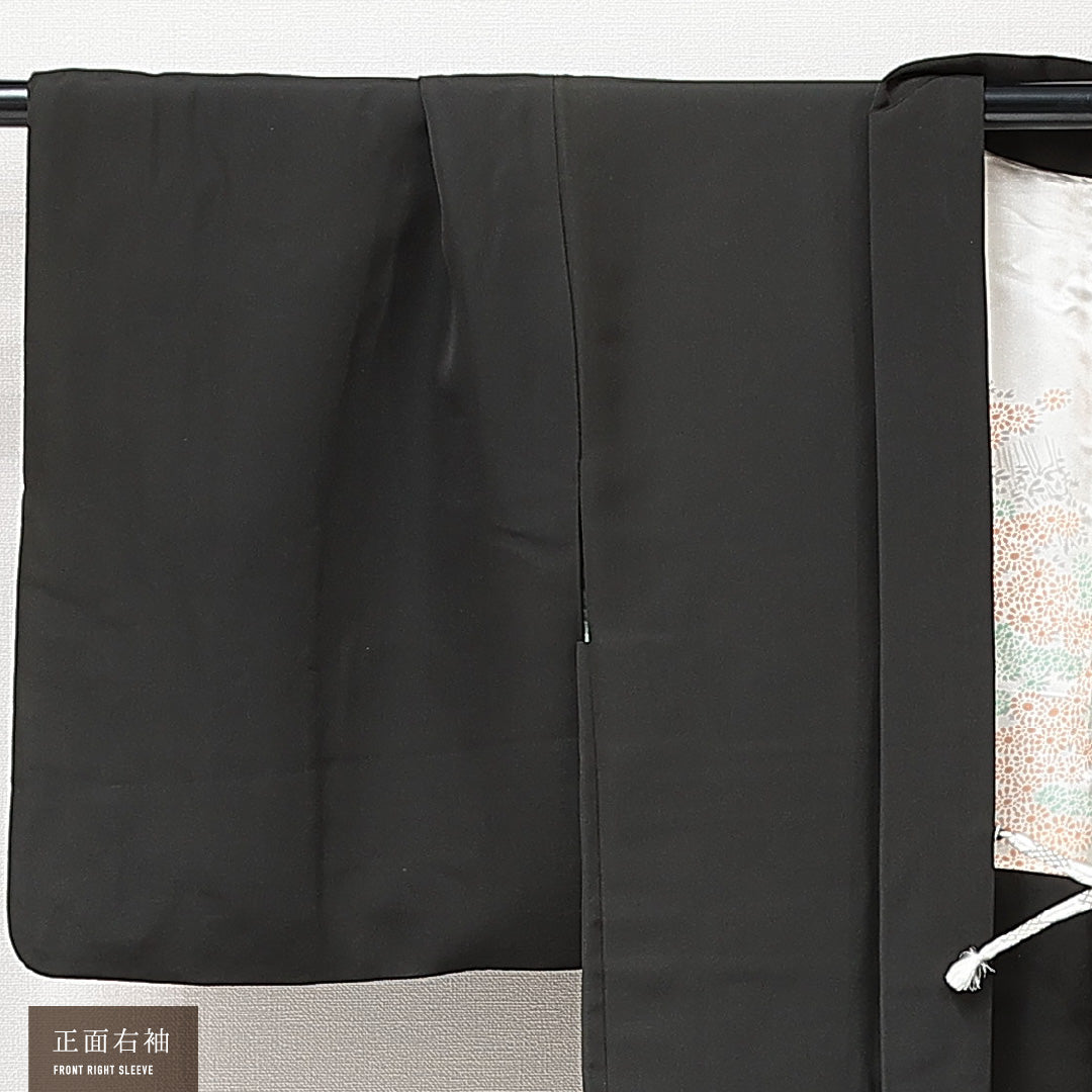 絵羽羽織 袷 身丈75cm 裄丈65cm 正絹 Sランク インフォーマル Mサイズ 紐あり 牡丹 黒系 M4 1234-15299