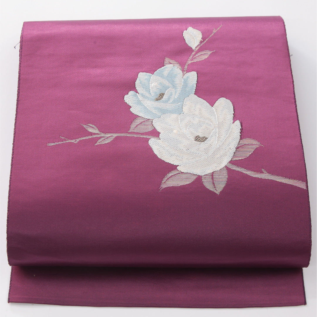 八寸名古屋帯 帯丈340cm カジュアル 松葉仕立て ポイント柄 Dランク 正絹 木蓮 紫系 1224-04161