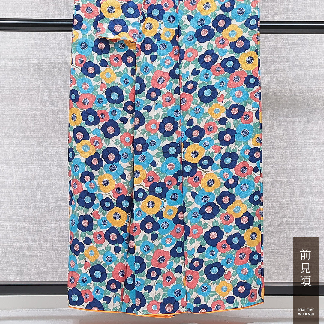 小紋 袷 身丈157cm 裄丈63cm 正絹 Sランク インフォーマル 広衿 Mサイズ 花柄 多色系 RP 1221-15691