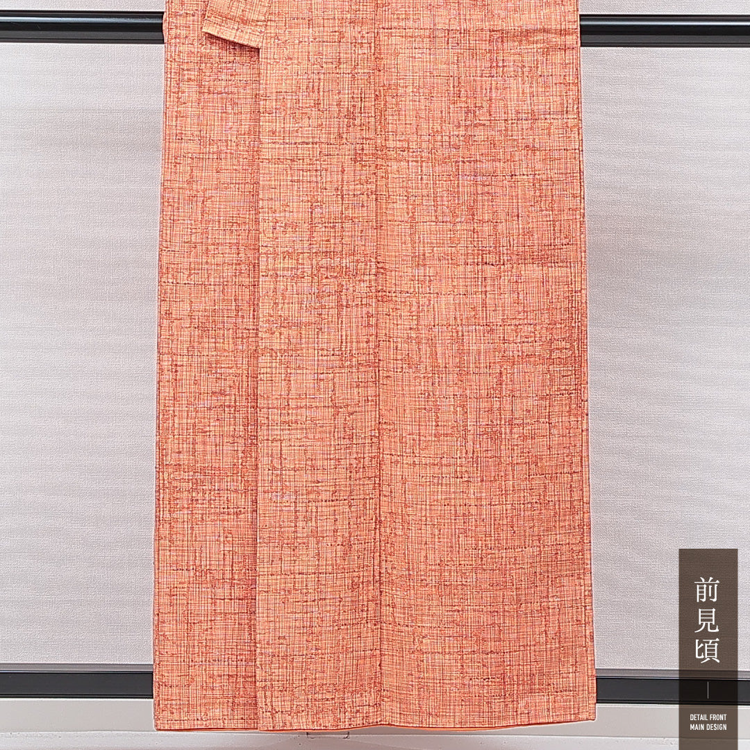紬 袷 身丈156cm 裄丈62cm 正絹 Sランク カジュアル 広衿 Mサイズ 無地 朱系 RP 1223-15525