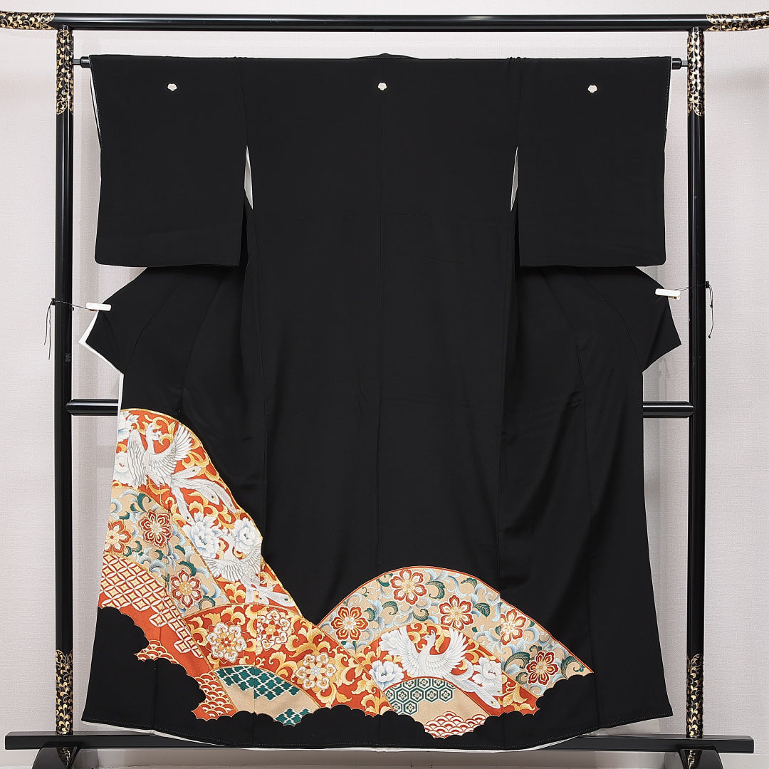 黒留袖 袷 身丈157cm 裄丈64cm 五つ紋 蔦 フォーマル Aランク Mサイズ 正絹 比翼仕立て 広衿 雉 唐草 1211-F0635