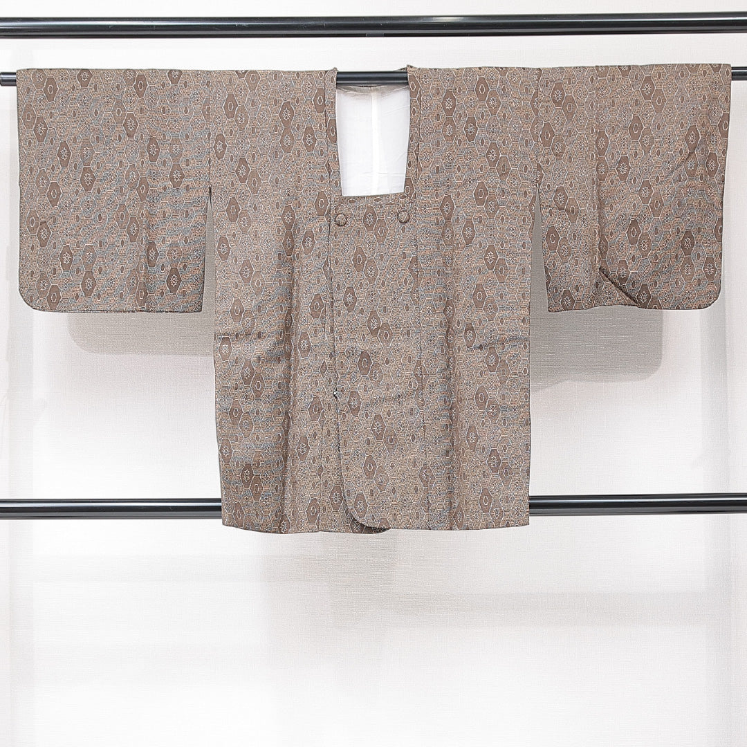 道行コート 袷 身丈83cm 裄丈62cm 正絹 Aランク カジュアル Sサイズ 亀甲 茶系 RP 1237-15160