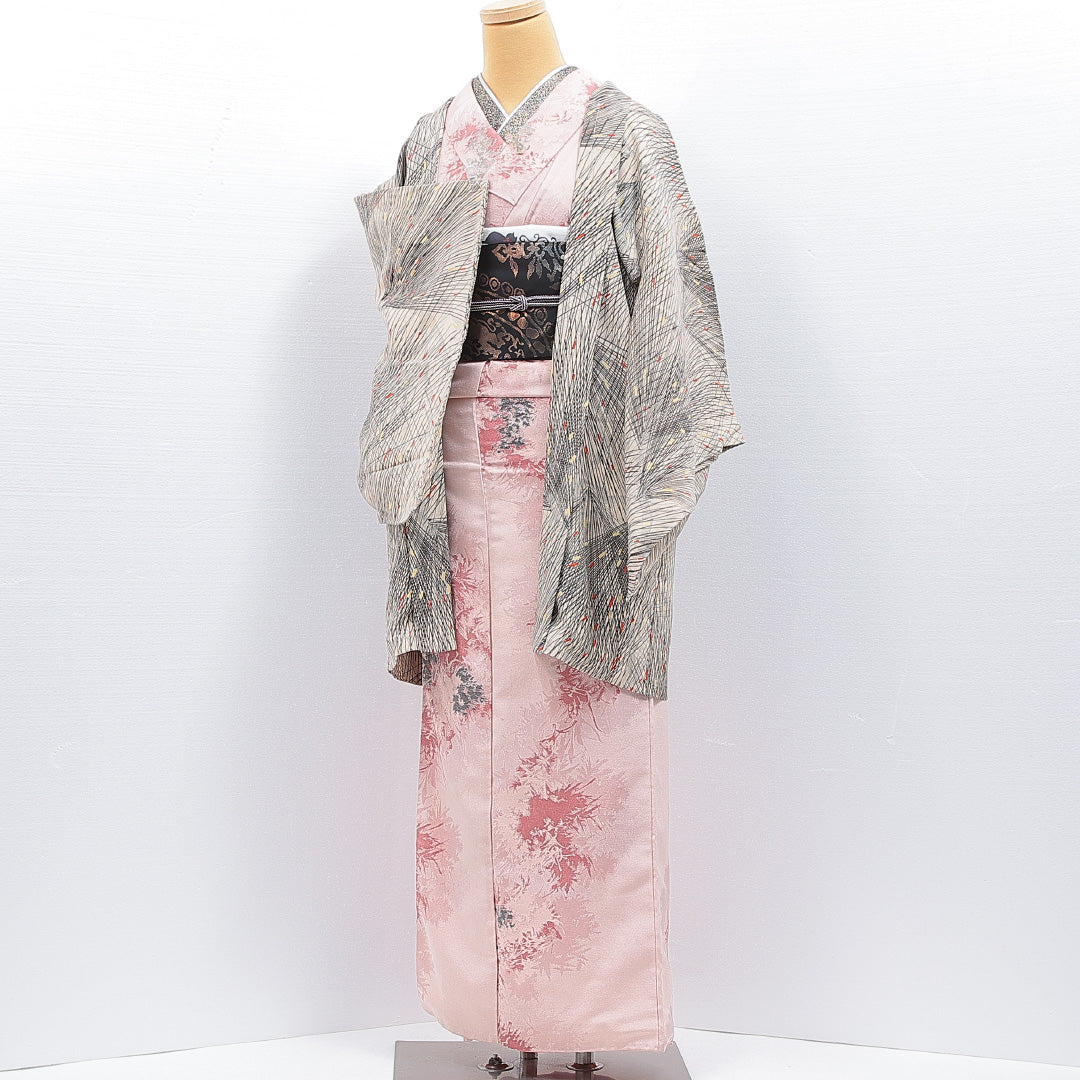羽織 袷 身丈85cm 裄丈65cm 正絹 Bランク カジュアル Mサイズ 創作柄 ベージュ系 RP 1232-16807