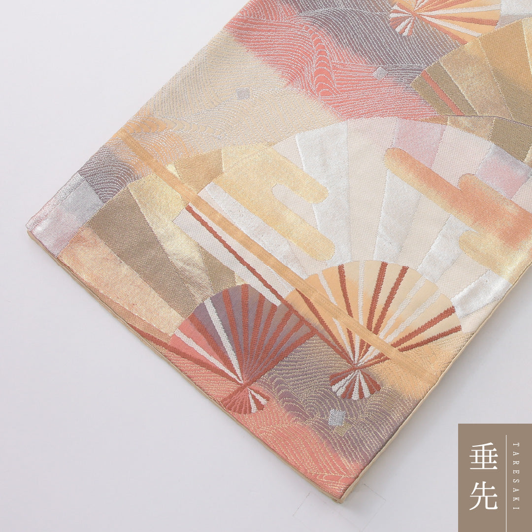 袋帯 帯丈432cm フォーマル 六通 帯芯なし Sランク 正絹 扇 エ霞 多色系 1223-02239