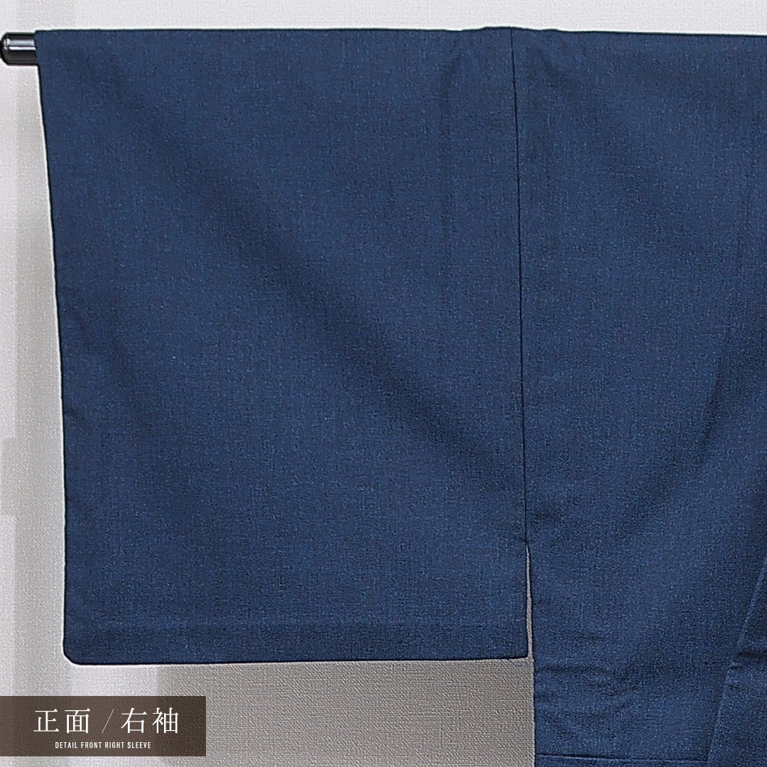ウールの男着物 単衣 身丈146cm 裄丈70cm ウール 洗える着物 Sランク カジュアル 棒衿 Lサイズ 無地 シック 落ち着き 紺系 M4 1224-15762
