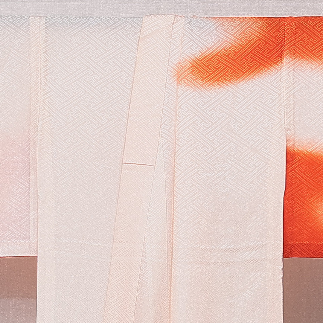 訪問着 洗える着物 単衣 身丈163cm 裄丈63cm ポリエステル Aランク Lサイズ バチ衿 セミフォーマル 紋意匠 紗綾形 流水 ピンク系 1212-15674