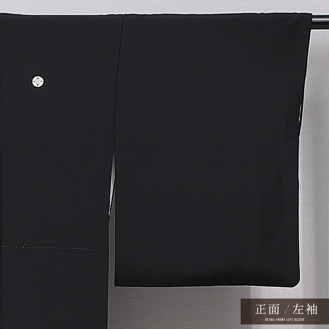 黒留袖 袷 身丈156cm 裄丈62cm 五つ紋 七宝に花菱 フォーマル Sランク Mサイズ 正絹 比翼仕立て 広衿 鶴 刺繍 金駒刺繍 1211-F0735