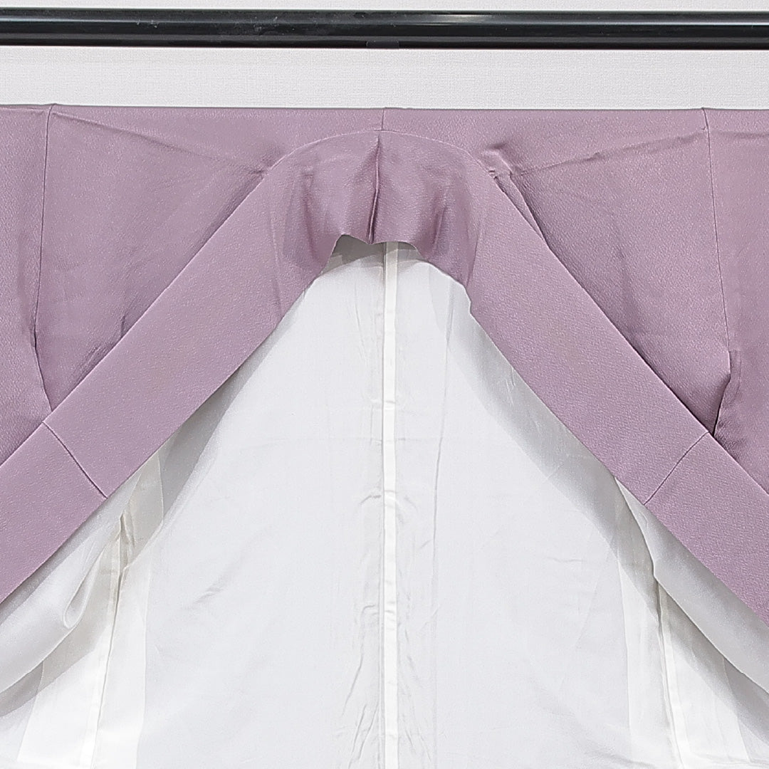 色無地 袷 身丈164cm 裄丈64cm 正絹 Aランク Lサイズ 広衿 一つ紋（五三桐） セミフォーマル 松 訪問着 紫系 1214-15667