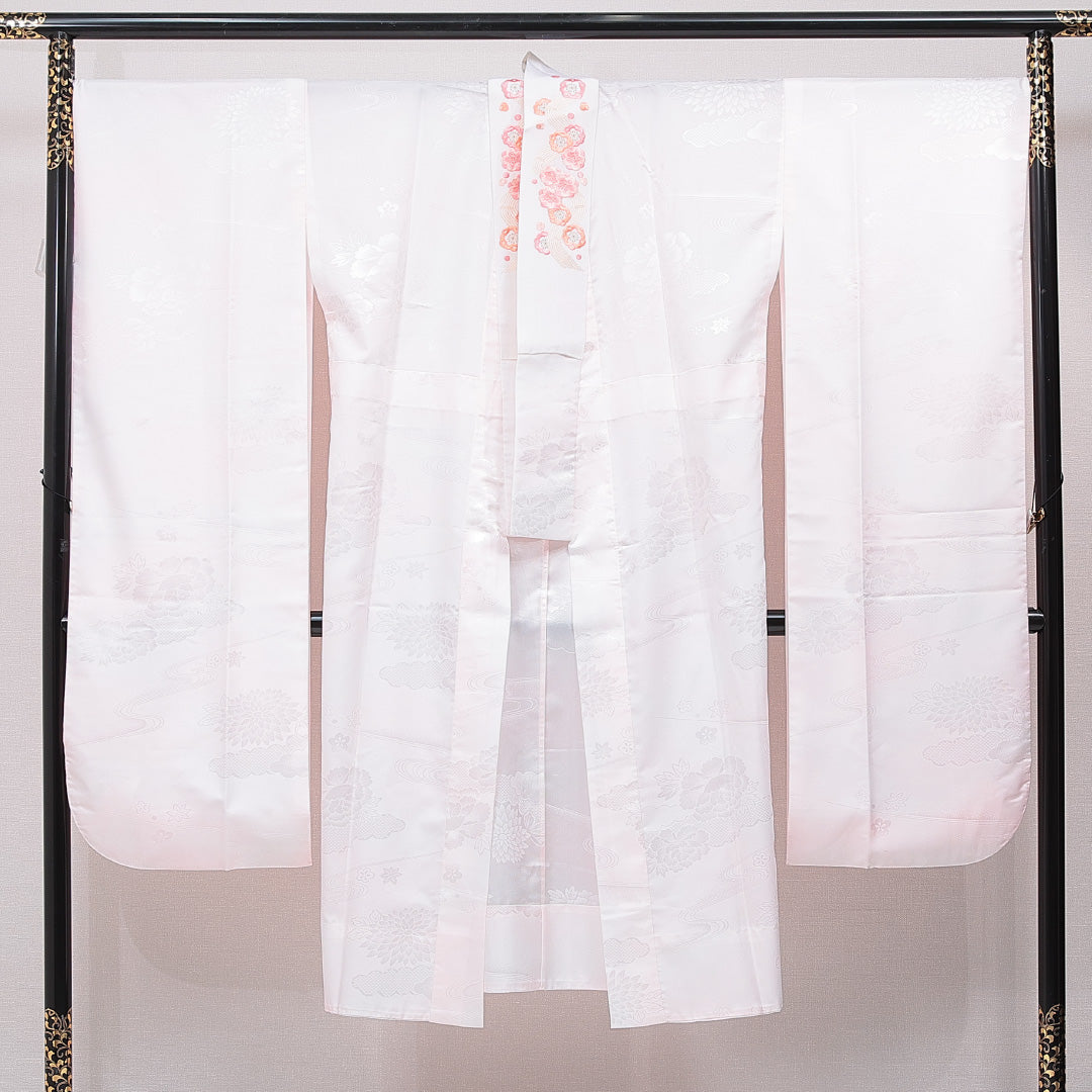 振袖用 長襦袢 無双袖 身丈127cm 裄丈70cm 正絹 Sランク Mサイズ 牡丹 ピンク系 RP 1240-15384