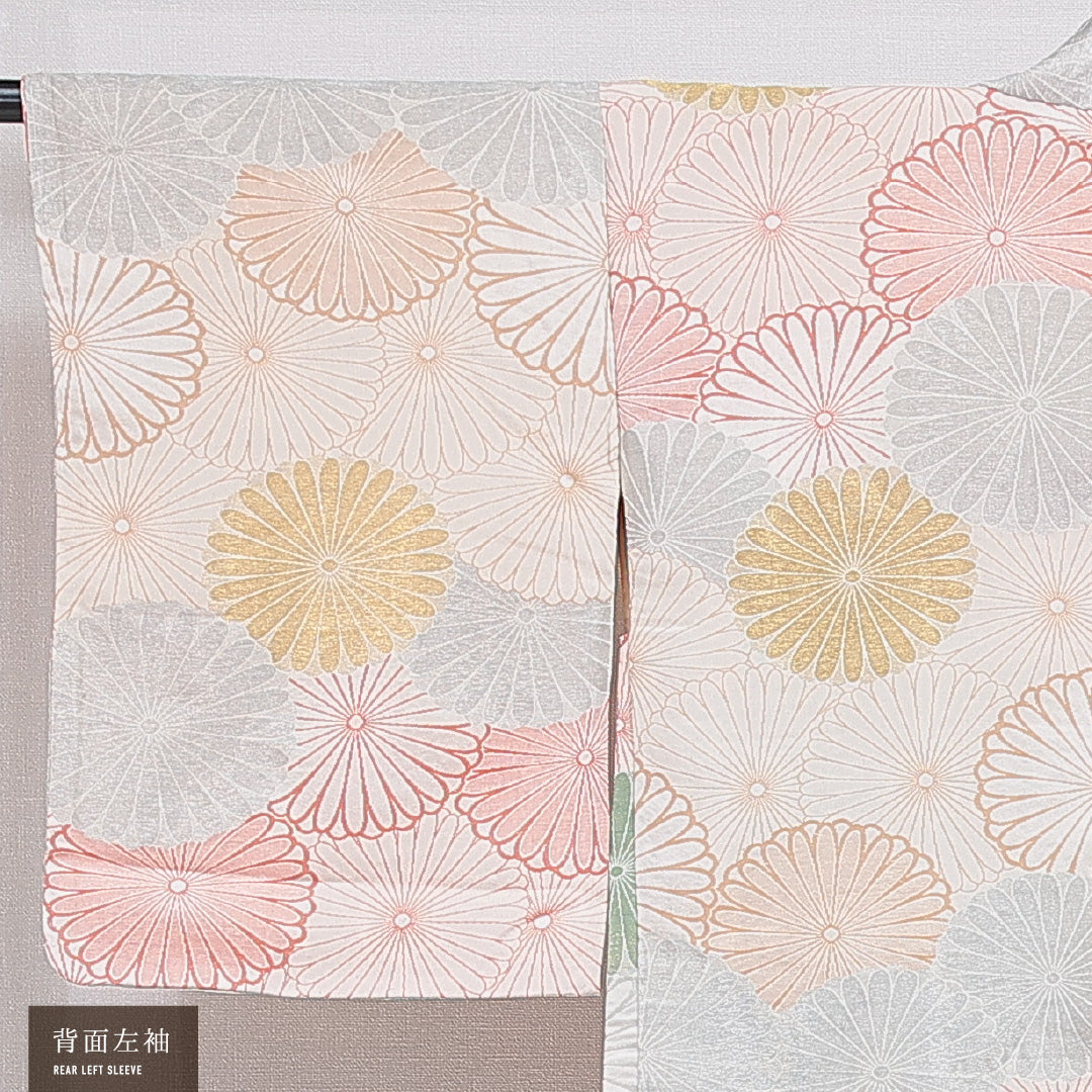 アンティーク 羽織 袷 身丈83cm 裄丈64cm 正絹 Bランク Mサイズ 菊 グレー系 M4 1232-16181