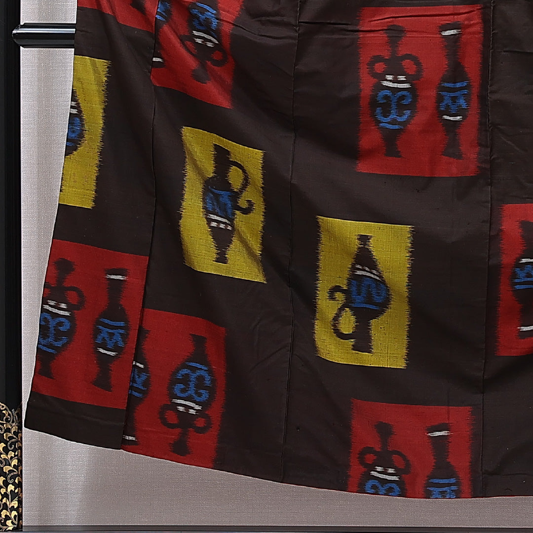 アンティーク 紬（銘仙） 袷 身丈151cm 裄丈64cm 正絹 Cランク Sサイズ バチ衿 壺 茶系 1216-15533