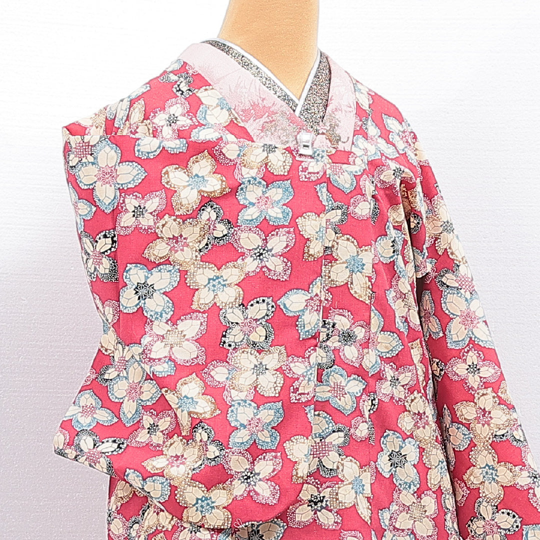道行コート 袷 身丈73cm 裄丈62cm 正絹 Cランク カジュアル Sサイズ 花柄 ピンク系 HP 1237-16450