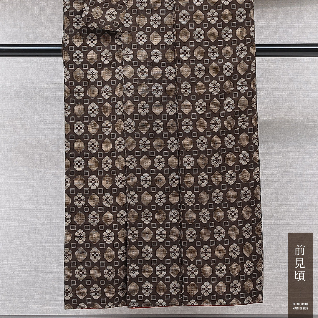 アンティーク 大島紬 袷 身丈148cm 裄丈63cm 正絹 Aランク 広衿 XSサイズ 茶系 RP 1223-15357