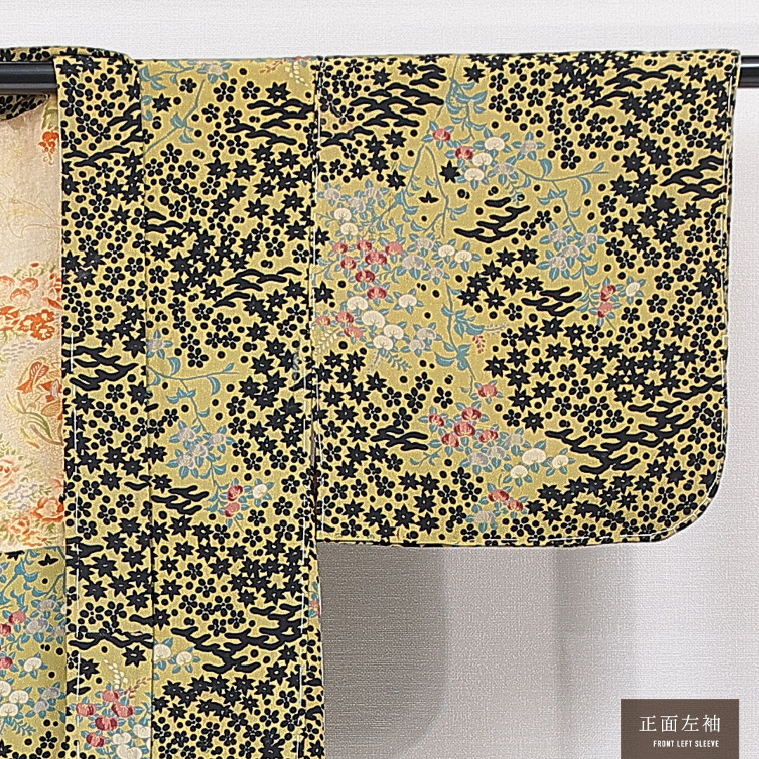 羽織 袷 身丈75cm 裄丈60cm 正絹 Aランク Sサイズ カジュアル 紐あり 橘 紅葉 緑系 1217-15124