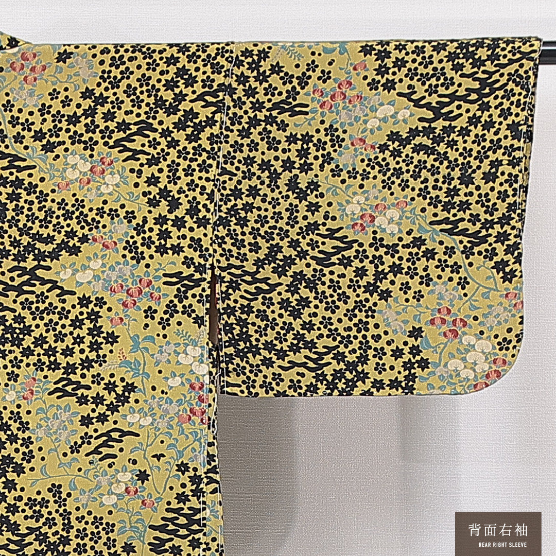 羽織 袷 身丈75cm 裄丈60cm 正絹 Aランク Sサイズ カジュアル 紐あり 橘 紅葉 緑系 1217-15124