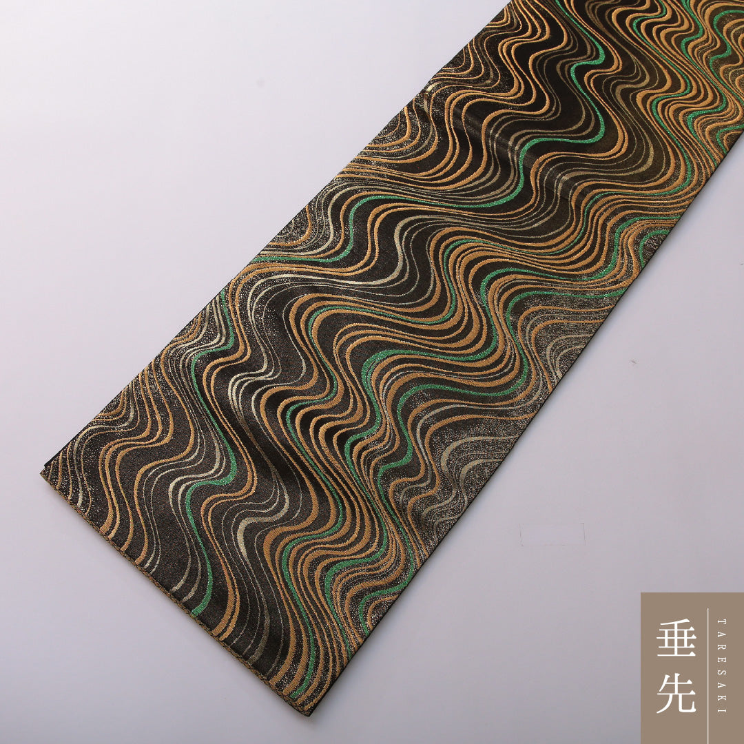 袋帯 帯丈442cm フォーマル 六通 Sランク 正絹 流水 金系 1223-01985