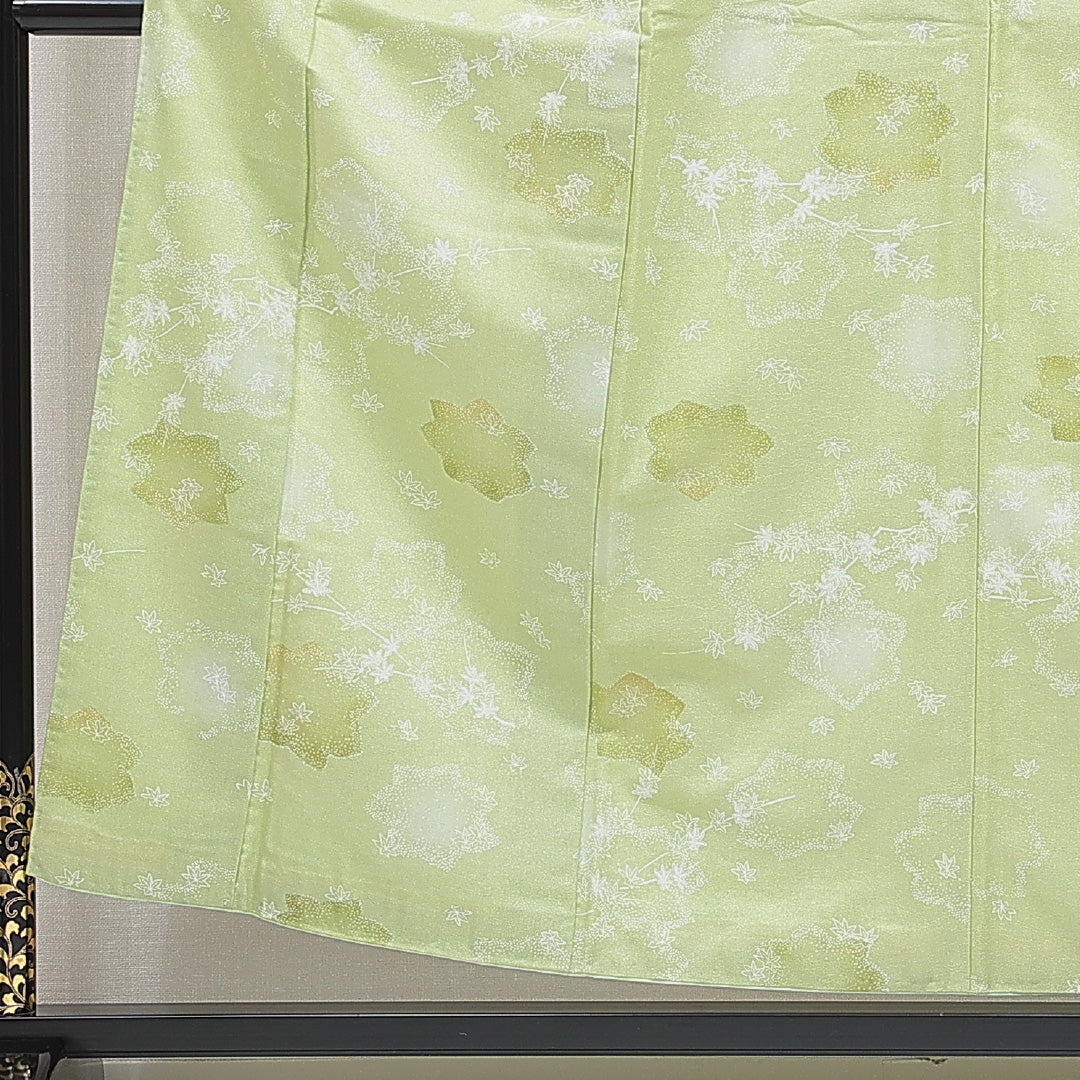 小紋 洗える着物 袷 身丈154cm 裄丈63cm ポリエステル Cランク Sサイズ 広衿 インフォーマル 楓 緑系 1215-16257