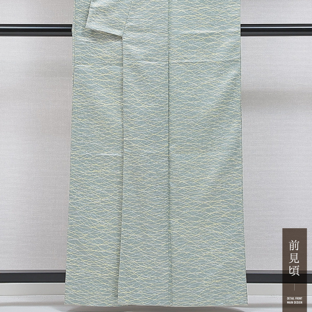 洗える着物 小紋 袷 身丈160cm 裄丈63cm ポリエステル Sランク インフォーマル 広衿 Lサイズ 芝草 緑系 RP 1221-16077